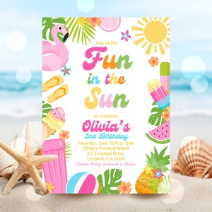 EDITABLE Fun In The Sun Birthday Party Invitation Tropical Summer Splish Splash Girly Pool Birthday Party Instant Download P5 image 6