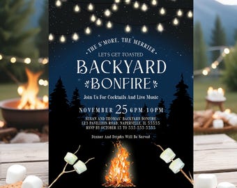 Backyard Bonfire Invitation Editable Bonfire Invite Smores Party Invitation Adult Bonfire Invite Fall Party Invitation Printable Canva BF1