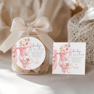 Baby In Bloom Gift Tag Round Garden Flower Favor Tag Editable Cake Topper Flower Sticker Tag Baby Shower Thank You Circle Favor Tag FB2