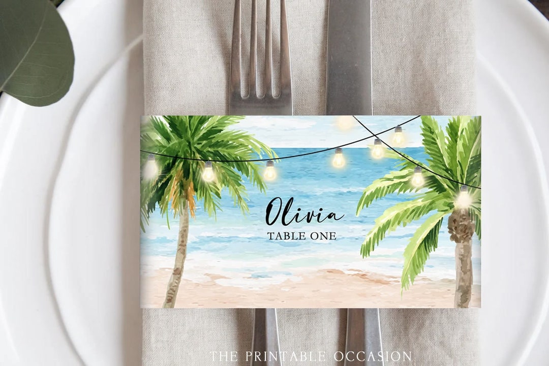 Beach Place Card Template, Beach Wedding Place Card Printable Beach ...