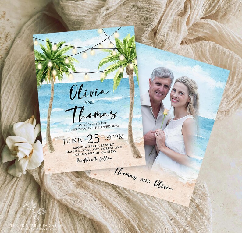 EDITABLE Beach Wedding Invitation, Beach Wedding Photo Invitation ...