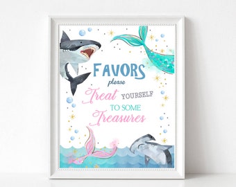 Sharks and Mermaid Party Favor Sign Treat Yourself To Some Treasures Sign Sharks Mermaid Birthday Party Decors Mermaid Party Download SH3