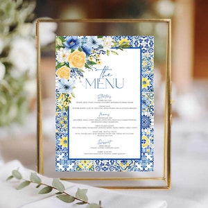 Blue Tiles Lemon Menu Template, Italy Wedding Menu Printable ...