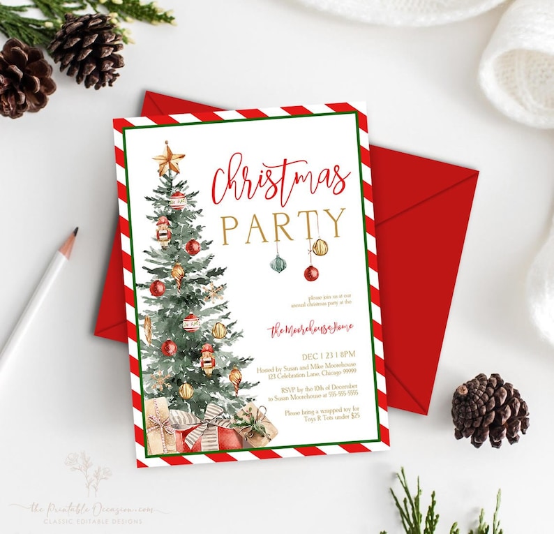 Christmas Party Invitation, Christmas Party Invite, Christmas Party Printable, Holiday Party Invitation, Christmas Invitation Download T2C image 1