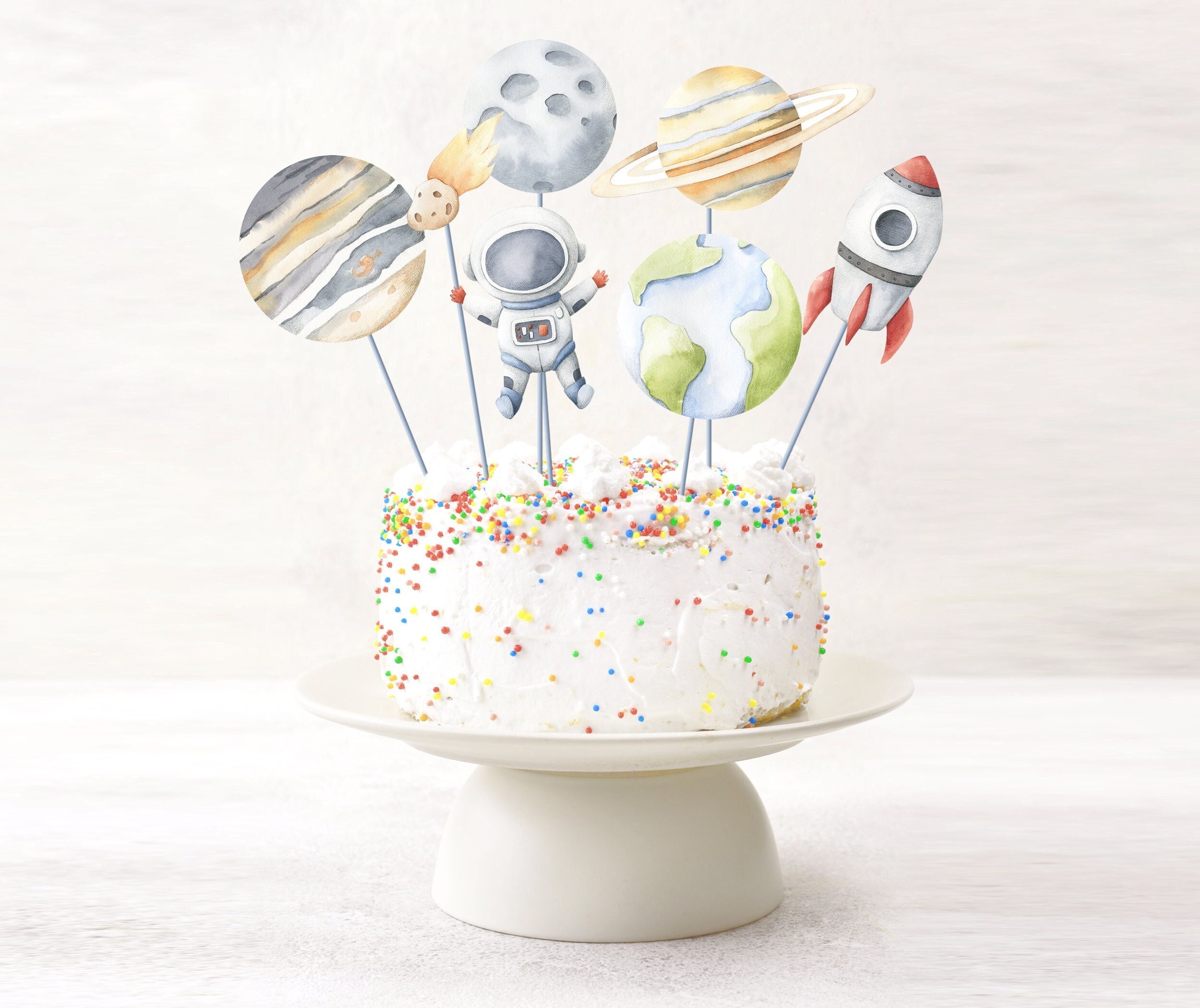 PRETYZOOM 3pcs Astronaut Cake Toppers - Space Theme Decor For Birthday Cakes, Desserts, Table Centerpieces