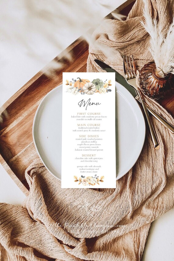 Thanksgiving Menu Template, Rustic Pumpkin Menu Printable, Fall Menu Card, Editable Template, Fall Dinner Party Menu, Friendsgiving Menu TG Il_570xn