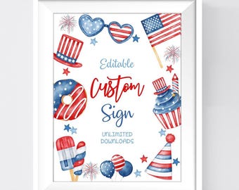 Editable 4th of July Birthday Custom Sign 4th Of July 1st Birthday Party Decor Independence Day Patriotic Red White Blue Party Sign P2