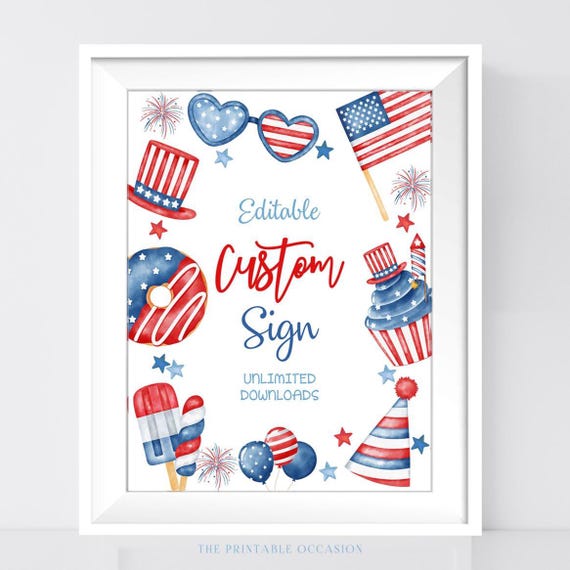 Editable 4th of July Birthday Custom Sign 4th Of July 1st Birthday Party Decor Independence Day Patriotic Red White Blue Party Sign P2