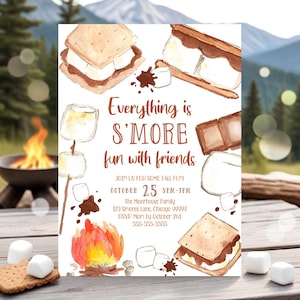 Kids Smores Birthday Invitation Template Printable Smores Invite Backyard Bonfire Party Editable Invitation Canva Instant Download  SM3