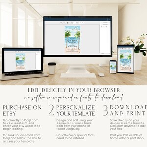 Beach Party Invitation Evite Editable Summer Birthday Invite Tropical Pool Party Corjl Template Digital Beach Birthday Printable BE1 image 7