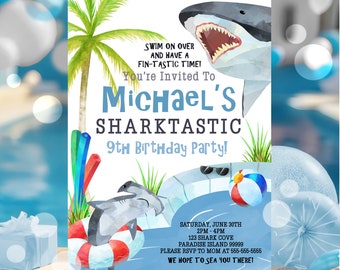 Shark Swim Party Invitations Shark Pool Party Invites Shark Birthday Party Invitations Shark Swim Invites Shark Birthday Party Corjl SHK