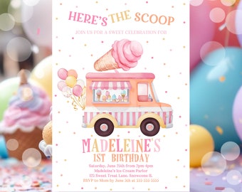 Editable Ice Cream Truck Birthday Invitation Ice Cream Birthday Invitation Ice Cream Party Ice Cream Truck Party Instant Download C3A