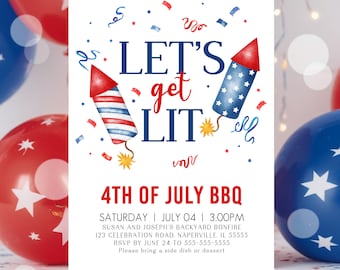 EDITABLE 4th of July Party Invitation Template Lets Get Lit 4th of July Backyard BBQ Printable  Invitation 4th July BBQ Invitation P1