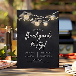 Editable Backyard Party Invitation Template Printable Summer BBQ Party Housewarming Party Bonfire Party Adult Birthday Outdoor Party Canva image 1