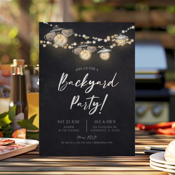 Editable Backyard Party Invitation Template Printable Summer BBQ Party Housewarming Party Bonfire Party Adult Birthday Outdoor Party Canva