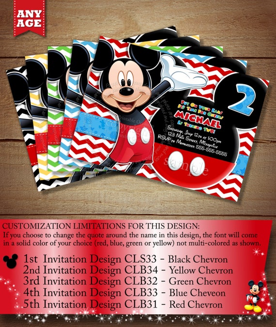 HUGE SELECTION Chevron Mickey Mouse Invitation, Chevron Mickey Invitation, Clubhouse Mickey Birthday Invitation, Mickey Printable Invitation Il_570xn