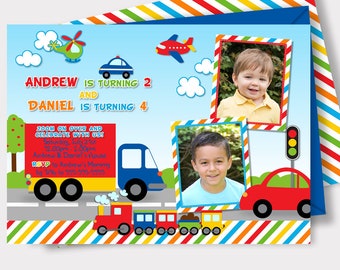 EDITABLE Transportation Invitation Twins Siblings Invitation Transportation Birthday Party Cars Trucks Planes Invitation Transportation T1