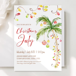 Tropical Christmas Invitation Christmas In July Invitation Tropical Christmas Party Printable Palm Tree Holiday Invitation Beach Corjl TC1