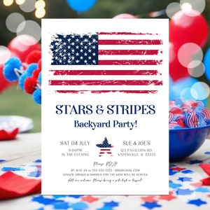 EDITABLE 4th of July Invitation Template, Printable Fourth of July Invitation, American Flag BBQ Invitation Evite Instant Distressed Flag P1 image 3
