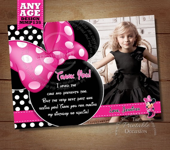 Minnie Mouse Thank You Card with Photo, Minnie Thank You Card Note, Minnie Mouse Printable Thank You, Pink, MMPB Il_570xn