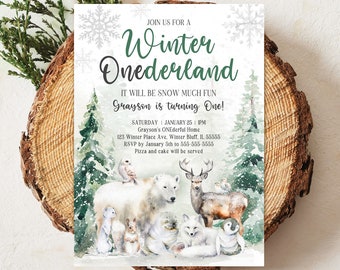 Winter ONEderland Invitation Boy 1st Birthday Invitation Instant Download Winter 1st Birthday Invitations 1st Birthday Invitation Corjl W4