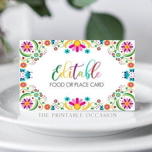 Fiesta Food Tent Template, Mexico Themed Wedding Place Card Printable Template, Editable Printable Food Tent Template, Instant Download, FE1
