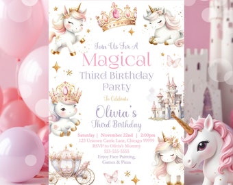 Editable Unicorn Birthday Invitation Magical Pastel Rainbow Unicorn Castle Birthday Party Whimsical Fairytale Unicorn Party Download U1a