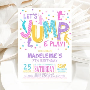 Jump Invitation Editable Jump Birthday Invite Trampoline Party Bounce House Jump Party Let's Jump Girl Editable Printable Download J2