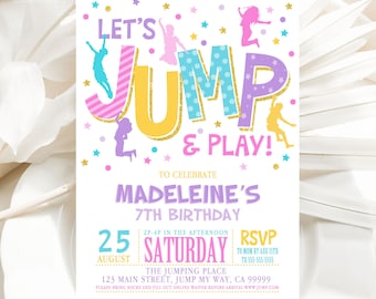 Jump Invitation Editable Jump Birthday Invite Trampoline Party Bounce House Jump Party Let's Jump Girl Editable Printable Download J2