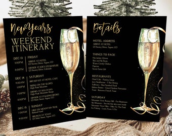 New Years Itinerary Template, Printable Holiday Itinerary Schedule, New Years Weekend Itinerary Timeline, Editable Winter Itinerary NY2