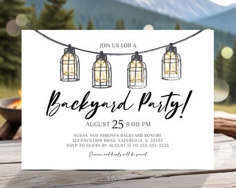 Editable Backyard Party Invitation Template BBQ Party Invite Housewarming Party Invitation Birthday Party Retirement Party Couples Party