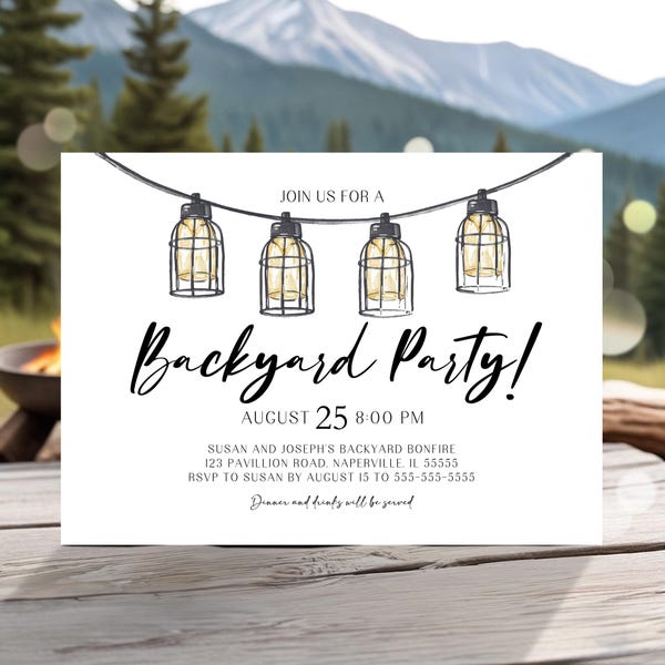 Editable Backyard Party Invitation Template BBQ Party Invite Housewarming Party Invitation Birthday Party Retirement Party Couples Party