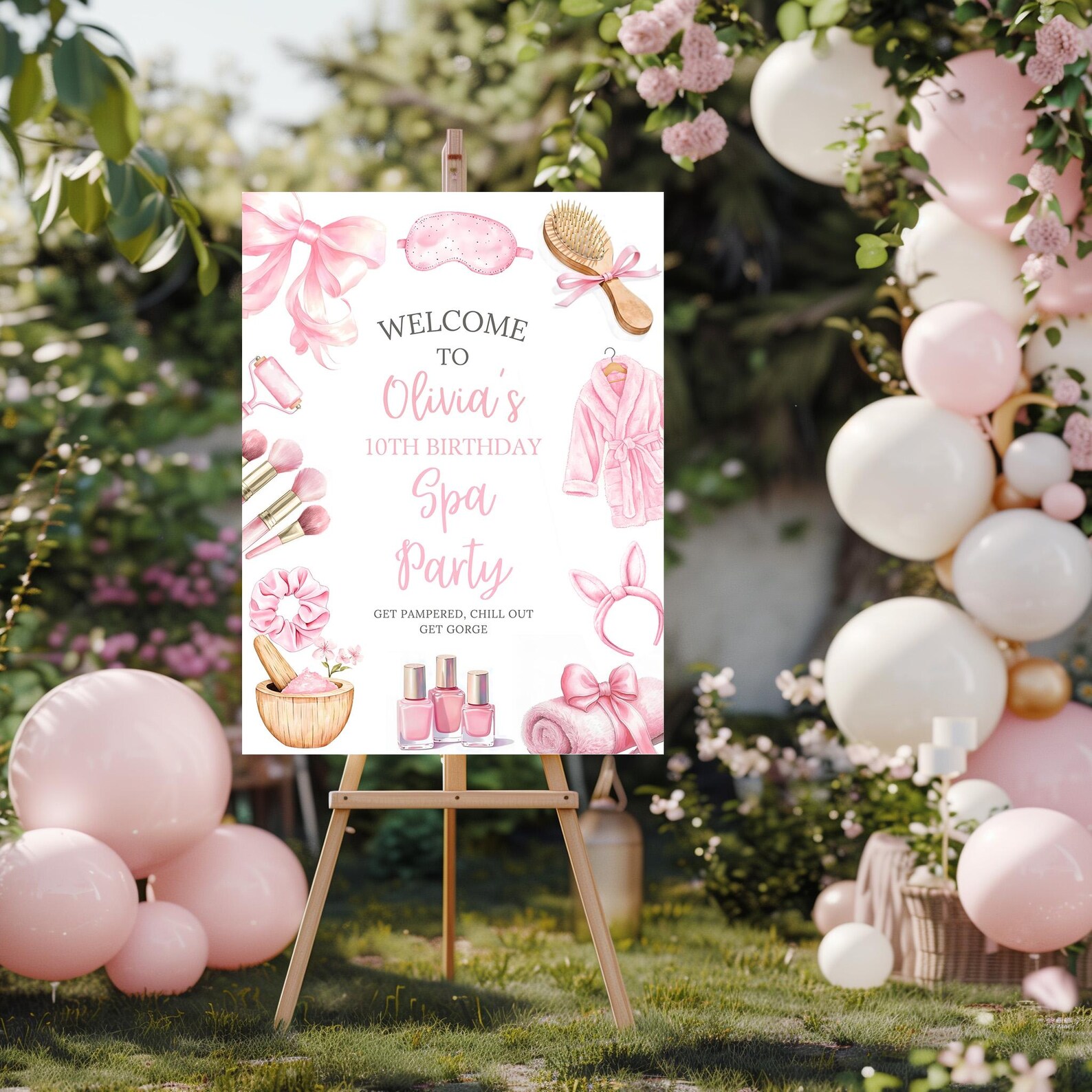 Editable Spa Party Welcome Sign Pink Pamper Birthday Poster for Girls ...