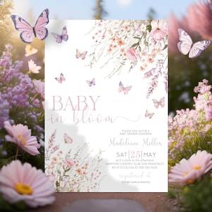 Wildflower and Butterfly Baby Shower Invitation Purple Pink Butterfly Invitation Template Wildflower Baby Shower Invitation Canva FP2