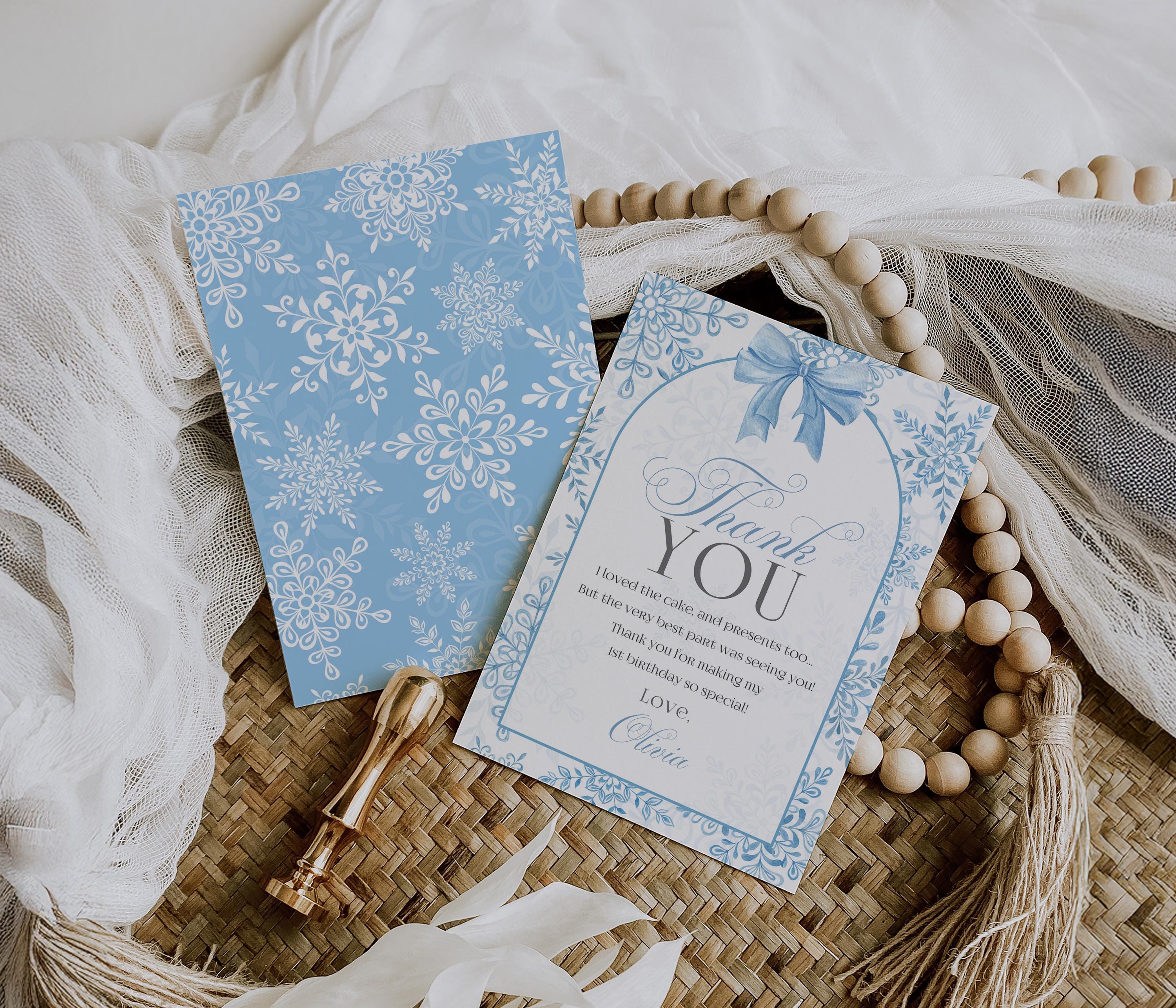 Editable Blue Snowflake Thank You Card Baby It is Cold Outside Winter ...