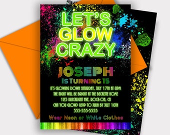 EDITABLE Glow Birthday Invitation Boys Glow Invitation Neon Glow Invitation Neon Glow Party Glow In The Dark Birthday Party Download GL4