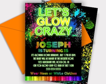 EDITABLE Glow Birthday Invitation Boys Glow Invitation Neon Glow Invitation Neon Glow Party Glow In The Dark Birthday Party Download GL4