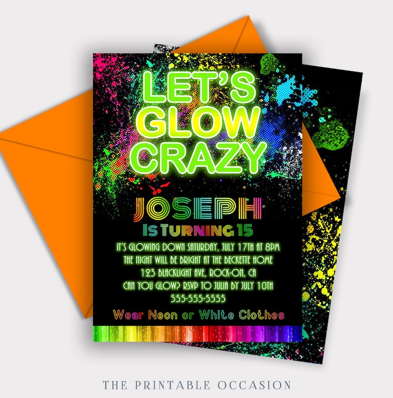 EDITABLE Glow Birthday Invitation Boys Glow Invitation Neon Glow Invitation Neon Glow Party Glow In The Dark Birthday Party Download