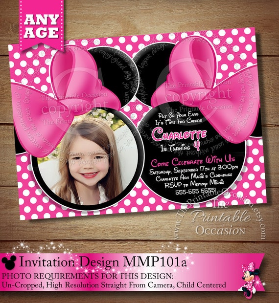 Pink Minnie Mouse Birthday Invitation, Pink Minnie Mouse Photo Invitations, Printable Invitations, Third Birthday Second Birthday MMPB Il_570xn