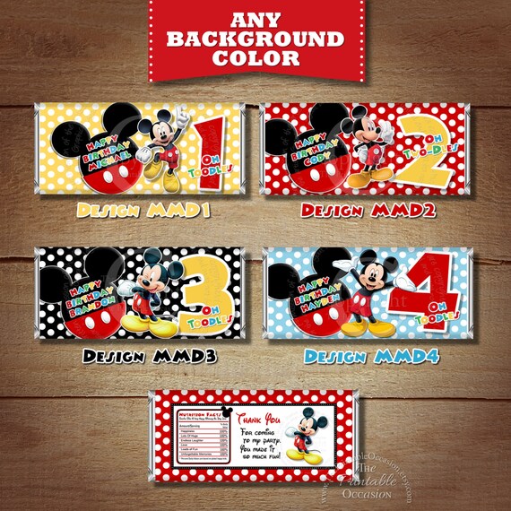 ANY AGE or COLOR Printable Mickey Mouse Birthday Candy Bar Wrapper, Printable Clubhouse Mickey Candy Bar Wrapper, Candy Bar Labels mmst Il_570xn
