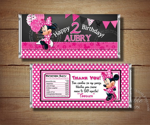 Printable Chalkboard Minnie Mouse Birthday Candy Bar Wrapper, Black Pink Polka Dots Minnie Mouse Candy Bar Wrapper, Printable Candy Wrappers Il_570xn