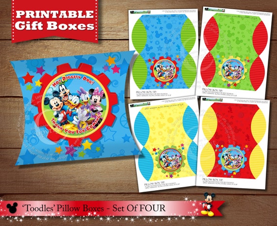 Mickey Mouse Toodles Birthday Pillow Boxes Instead of Treat Bags or Goodie Bags, Clubhouse Toodles Red Blue Pillow Boxes Il_570xn