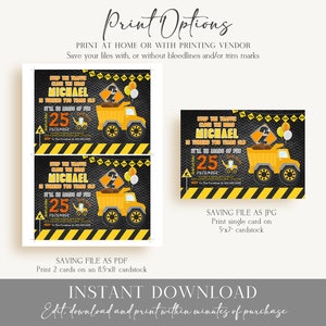 Editable Construction Invitation, Construction Birthday Invitations, Dump Truck Party Invite, Printable template Digital Instant download C1 image 3