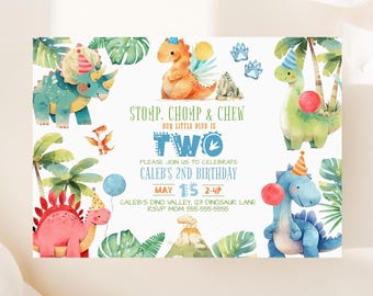 2nd Birthday Dinosaur Invitation Template Printable Dino Birthday Party Invite Second Birthday Dino Invitation Dino Birthday Party Canva D2