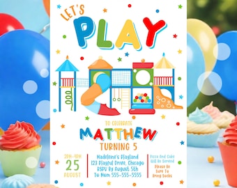 Playground Birthday Party Invitation Editable Boy Let's Play Jungle Gym Party Indoor Playground Soft Play Bounce & Jump Party Canva PL5