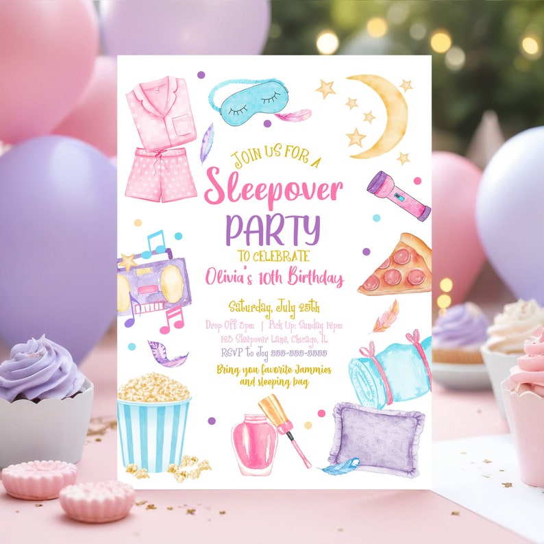 Slumber Party Script Editable Slumber Party Birthday Invitation Sleepover Birthday Invite ...