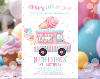 Editable Ice Cream Truck Birthday Invitation Ice Cream Birthday Invitation Ice Cream Party Ice Cream Truck Party Instant Download C3D