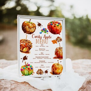 Editable Caramel Apple Bar Menu Sign Candy Apple Bar Sign Caramel Apple Menu Sign Candy Apple Station Birthday Party Baby Shower Bonfire