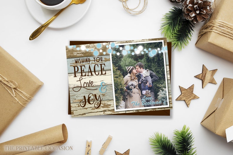 EDITABLE Rustic Christmas Photo Card, Country Rustic Christmas Card, Country Christmas Card, Printable Rustic Wood Printable Christmas Card image 2