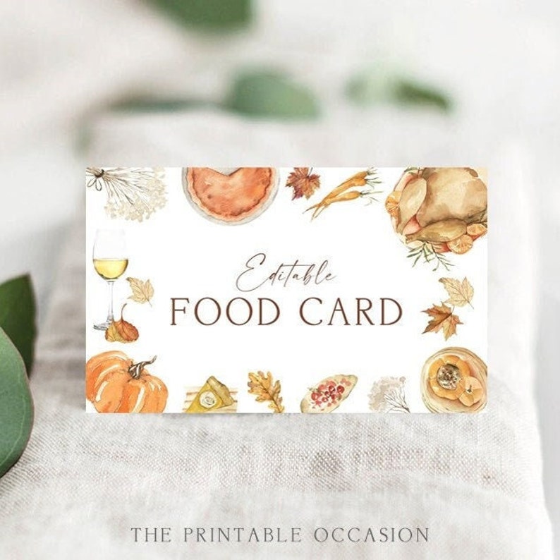 Editable Thanksgiving Food Tent Printable Thanksgiving Place Cards